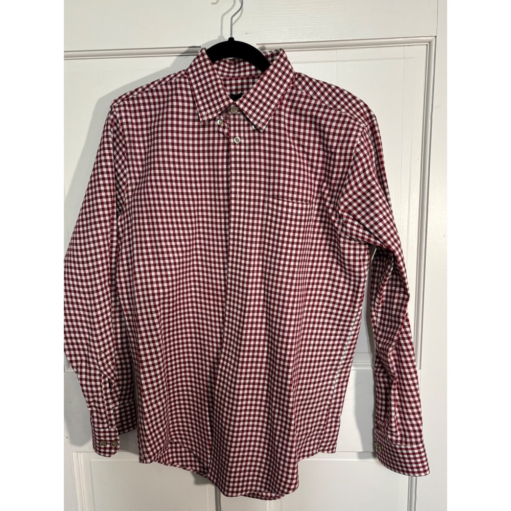 Van Heusen Mens Burgundy Gingham Button Down Shirt Long Sleeve Sz M 15-15.5